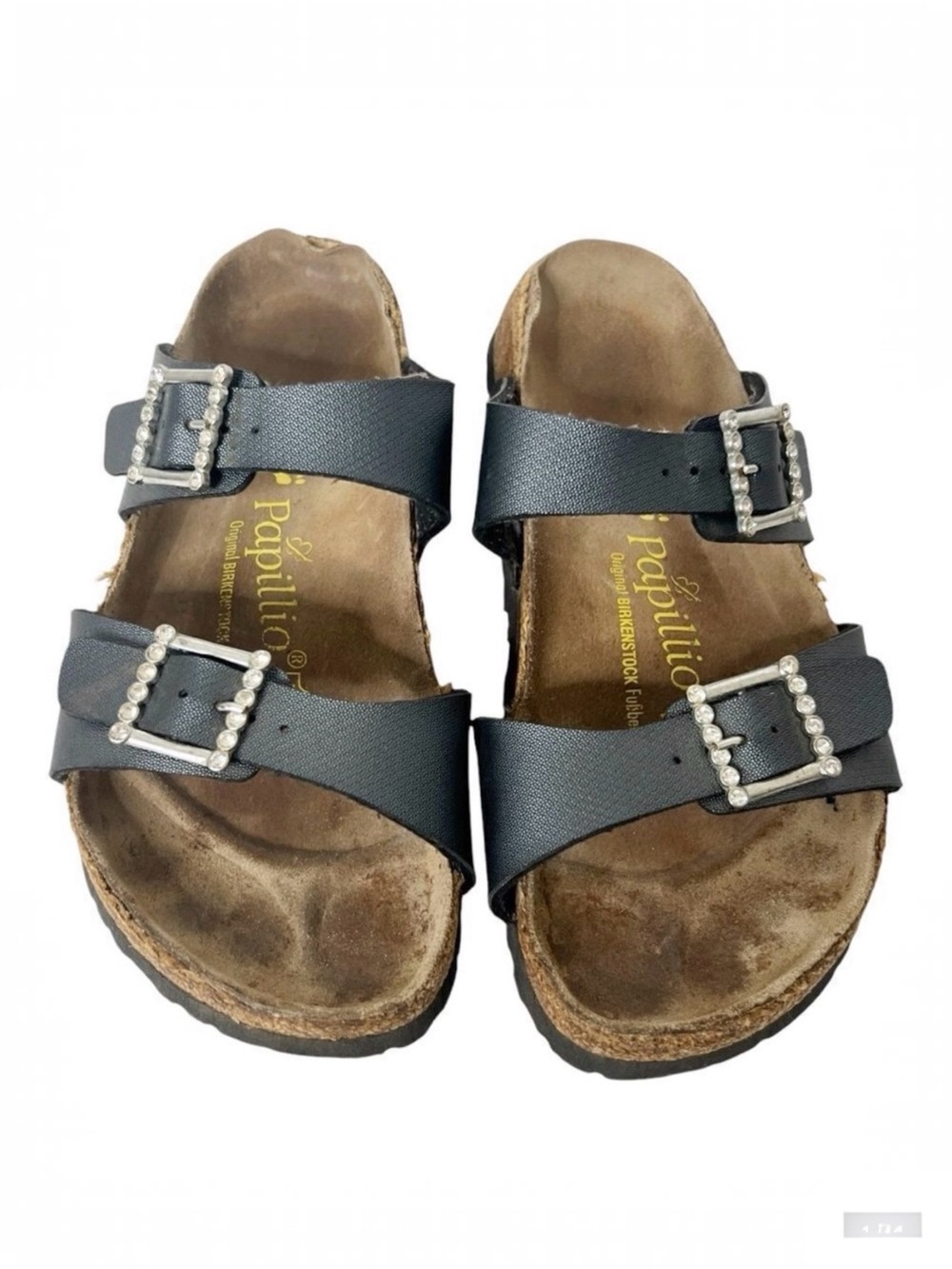 Birkenstock Papillio Black Rhinestone Double Strap Slide Sandals Size 36/6